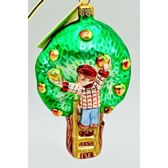 Patricia Breen Apple Tree Boy Basket Green 2 Piece Christmas Summer Ornament - Picture 2 of 13
